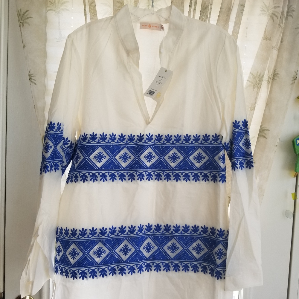 Tory Burch White and Blue Tunic